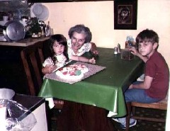 Amanda Clabaugh; Grandma Julia (Judy) Kish Dorrough; Matthew Clabaugh; birthday Family